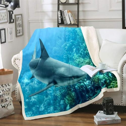 BIAFRA Kuscheldecke Flauschig Meer Flanell Decke wohndecke 150x200 Haie Microfaser Sofadecke & Couchdecke, Weiche Kuschelige Wohndecke Blanket, Klein Decken für Sofa Couch