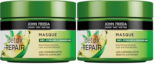 John Frieda Detox & Repair Maske für trockenes, strapaziertes & geschädigtes Haar mit Avocado-Öl und grünem Tee, 250 ml (Packung mit 2)
