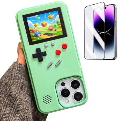 ERAKOLE Schutzhülle für iPhone 16 Pro, Spieldesign, Retro-Videospiel, klassische kreative Geburtstagsgeschenke, spielbare, stoßfeste lustige Hülle für iPhone, Grün