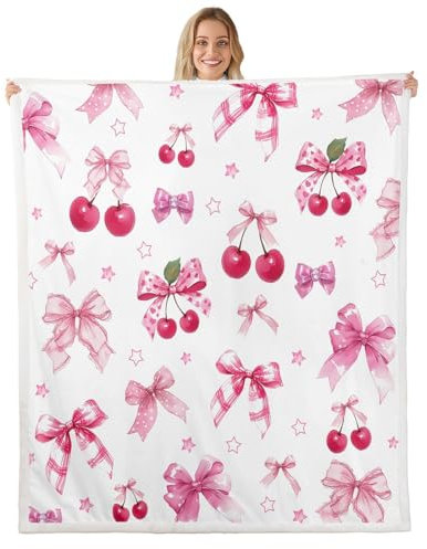 Manfei Manta con lazo, bonita manta mullida con lazo, cobija de lazo fucsia para cama, sofá, decoración de habitación de princesa, manta de forro polar suave y transpirable (90 x 90 pulgadas)