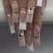 24pcs Long False Nails French Tip Press on Nails White Edge Stick on Nail with Butterfly Rhinestone Design Removable Glue on Acrylic Fake Nail Tips Spring Accessories for Women