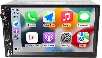 Hexinex Radio de Coche 2 DIN Universal con Carplay y Android Auto Inalámbrico,Autoradio 2 DIN con Pantalla Táctil de 7 Pulgadas y Cámara Trasera, Admite Bluetooth/Mandos Volante/FM/USB/Tipo-C