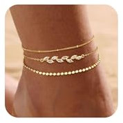 Auiremrti 3 Pièces Bracelets de Cheville pour Femmes 14K Plaqué Or Véritable, Imperméables, Ajustables, Superposés, Bijoux d'Été, Cadeau