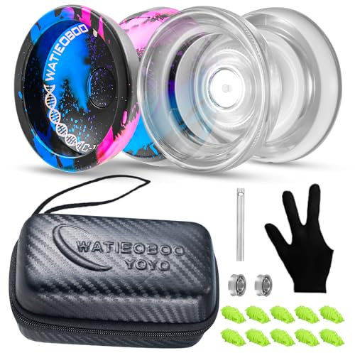 WATIEOBOO JoJo dual Purpose yo yo Professional Non-Responsive JoJo and Responsive JoJo, 6061 Aluminum Alloy yoyo and Plastic Crystal yoyo, yo-yo Accessories Package, JoJo Responsive， Yoyo Bearings