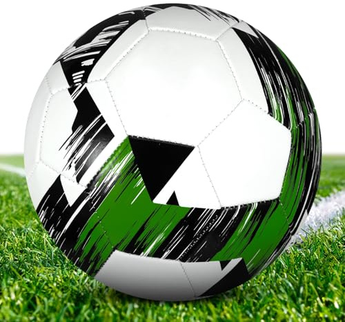 Fußball Kinder Unisex Professioneller FußBall Leder Größe 5, Offizieller Training Fusball, Fusball Größe 5 für Profis & Anfänger, Fußbälle für Jugendliche und Erwachsene Outdoor-Indoor (Weiß Grün)