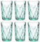 Vintage 6er-Set Farbige Weingläser und Trinkgläser mit Diamant Muster (Rombus) Longdrinkgläser, Cocktail Gläser mit Prägung, Glas, Trinkglas, Weinglas, Wasserglas, Glaskelche (Türkis Trinkglas)