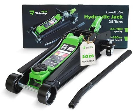 DRIVEUPTOOLS 2.5 Ton Compact Low Profile Hydraulic Trolley Jack – 3.3 to 13.8 inches Lift Range – Heavy Duty Steel Car Jack for Cars & SUVs – Reliable 5500 lbs Garage & Workshop Tool