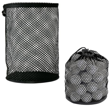 SYEYCW 2 Stück Schwarz Golfballtasche, Groß Golfball Tasche, Golf Mesh Bag mit Kordelzug, Netztasche für Golfballnetze, Golfbälle Aufbewahrungshalter, für Golfplätze, Shcool, Camping, Reisen