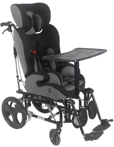 PP-Vic Fauteuil Roulant Pour Enfants Atteints De Paralysie Cérébrale, Fauteuil Roulant De Transport Manuel À Dossier Haut,Voyage Pratique,Équipé D'un Chariot De Conduite À Plateau De Bureau,Gris