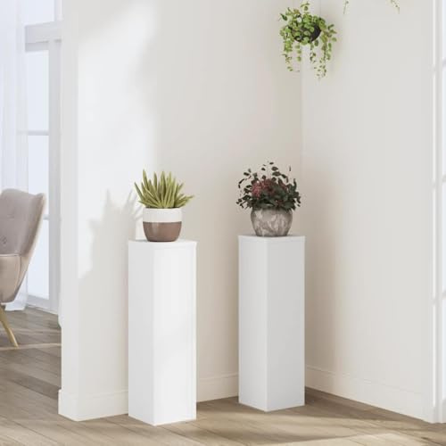 Mokuyary Pflanzenständer, 2 Stück, Holz, weiß, 17 x 17 x 60 cm, hohles Regal, hochfest, kann mit Sand und Kies gefüllt werden, für Blumen, Blumentöpfe, Hauspflanze