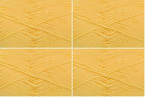 King Cole Cherished DK Yarn - 100g Ball - 100% Anti-Pilling Acrylic Double Knitting Wool - Super Soft Yarn for Baby Garments, Blankets, and Clothes (3540 Sunshine) (Pack of 4)