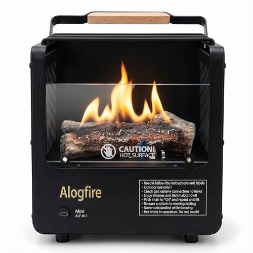 ALOGFIRE Mini Portable outdoor Butane Gas Heater, (2.2kg,1.5KW), Smokeless 3-in-1 Gas Fire Pit, Stove & Fireplace for UK Camping, Fishing, and Caravanning, Camping Stove, Real Flame Table Top.