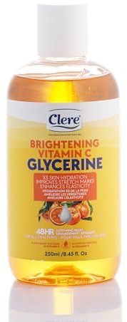 CLERE Vitamin C with Glycerin 250ml - 48H Moisture Boost Brightening Formula with Plant Based Glycerin & Vitamin C, Lightweight Fast-Absorbing Moisturiser for All Skin Types