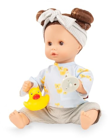 Götz 2653264 Sleepy Aquini Girl Little Duck Puppe 33 cm Badepuppe 6-TLG | für Kinder ab 3 Jahren, Babypuppe, braune Haare, Hartkörper, braune Schlafaugen, Trink-/Töpfchenfunktion, Schnuller, Badeente
