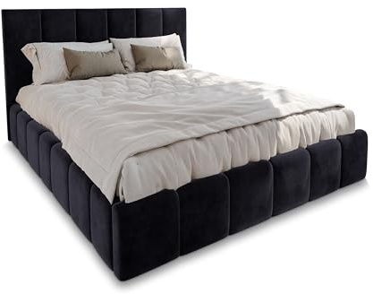 Masseno Polsterbett TARANTO 120x200 cm, Doppelbett, Bettkasten, Stauraum, Lattenrost Und Kopfteil - Schwarz, Monolith 95