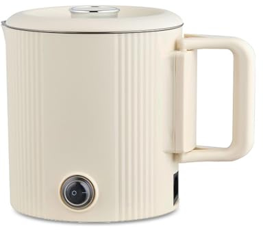 Maestro MR-009 Elektrischer Reisewasserkocher und Reisetopf 2-in-1, 0,8 l, 600 W, klappbarer Griff, doppelwandig, Edelstahl 304, Schalter für 110 V und 230 V (Beige)