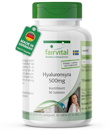 fairvital, Hyaluronsäure 500mg, 90 Tabletten, 500mg pro Stück, mit Zink, qualitätsgeprüft und hochdosiert, 100% vegan, Made in Germany