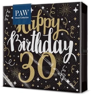 PAW Servietten 33 x 33 cm, 20 Stück - Goldener Geburtstag 30 | Dreilagig, saugstark und reißfest, festliche Tischdeko zum Jubiläum und Ehrentag, für eine gelungene Feier