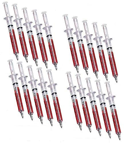 Novelty Nurse 20 fake 'Blood' Syringe Pens Black Ink Bulk Value Pack with Refills