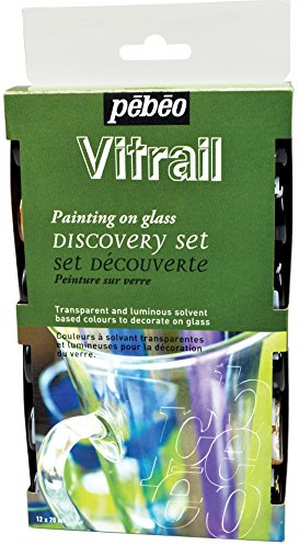PEBEO Vitrea Glass Paint Discovery Set – 12 x 20ml Bottles – Transparent, Glossy Solvent-Based Colours for Stained Glass Effects