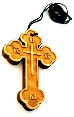 IconsGr Christlich-orthodoxe griechische religiöse Anhänger Halskette mit Holzkreuz / 32, Holz