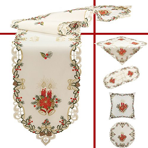 Quinnyshop Weihnachts-Tischläufer 45 x 110 cm Oval Polyester, Weiß