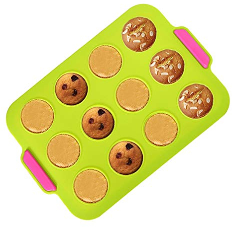 KeepingcooX® 12 Hole Mini Muffin Tray, Yorkshire Pudding Pan - Food-Grade Silicone, Non-Stick Shallow Baking Tray, Mince Pie Tin, 30 x 21 cm, Random Color