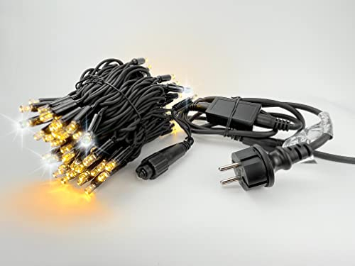LEDZEIT - Profi Serie - LED Basis Lichterkette, mit Netzkabel, 10m, 100 Warmweiß LEDs, Blinkend, Erweiterbar, Außen und Innen, Profi für Dekoration, Hochzeiten, Feiertage