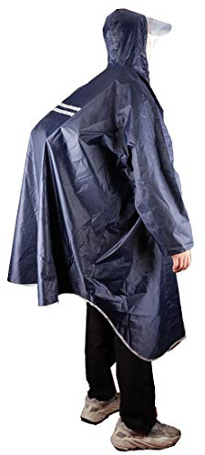 KRATARC Outdoor Rain Poncho Reflective Waterproof Raincoat Camping Hiking Cycling with Hood for Men Women Adult (Navy Blue)