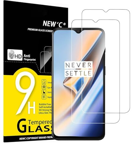 NEW'C Verre Trempé pour OnePlus 6T, OnePlus 7, Vitre Protection Écran | Lot de 2, HD Transparent, Dureté 9H, Anti-rayures, Sans bulles, Oléophobe, Tactile précis