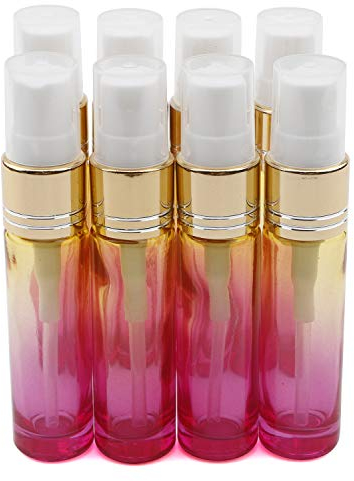 Unxuey 8pcs Gradient Rainbow Color Travel Perfume Bottles 10ml (0.3 Oz) Glass Mist Spray Golden Fine Sprayers Bottles Cosmetic Essential Oils Vials Perfume Make Up Sample Bottle
