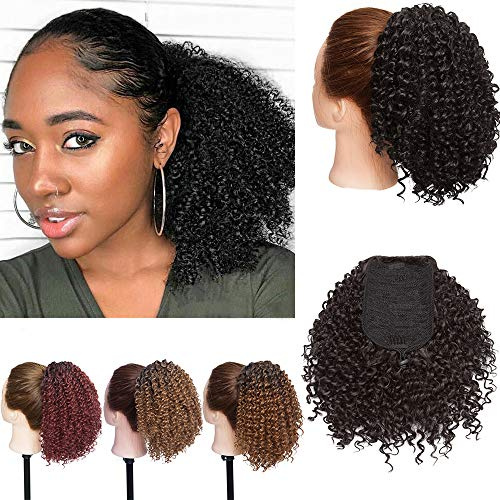 SEGO Afro Ponytail Haarteil Dutt Kinky Curly Pferdeschwanz Zopf Hair Extensions Lockig Natural Dunkles Schwarz