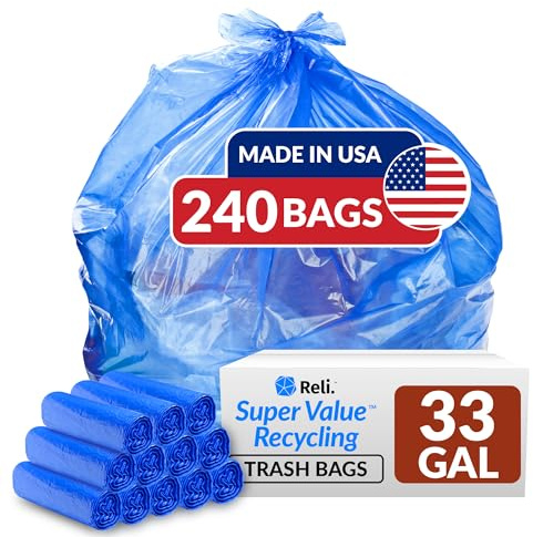 Reli. SuperValue Sacs de recyclage Bleu 33 gallons (240 counts, en vrac) Sacs poubelle Bleu 30 gallons – 33 gallons Sacs de recyclage (fabriqués aux ÉtatsUnis) Sacs de recyclage Bleu 33 gallons avec