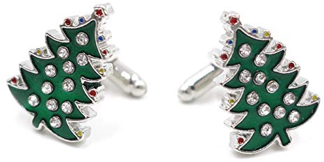 Vektenxi 1 Paar Schöne Weihnachtsbaum Manschettenknöpfe Glänzende Strass Manschettenknöpfe Weihnachten Schmuck Dekoration für Kinder Erwachsene Geschenk Grün Sehr beliebt und nützlich