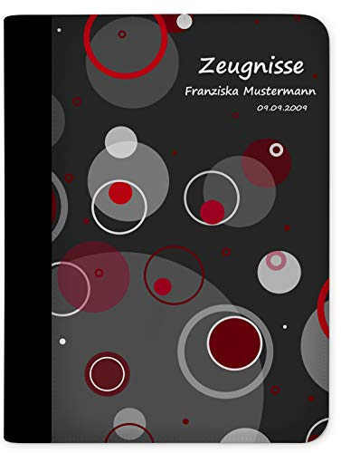 CreaDesign Customize A4 Zeugnismappe für Kinder 26,7x32,7x1 cm, Sichtbuch mit 10 Klarsichthüllen, erweiterbar auf bis zu 20 Taschen, Kreise Rot Design, Dokumentenmappe für Schüler