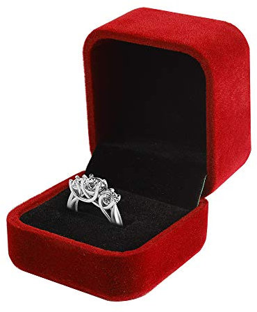 LamQee Verlobungsringschatulle aus Samt, für Ohrringe, Ohrstecker, Ringetui, Schmuck-Display, Aufbewahrungsbox, Geschenkbox für Antrag, Verlobung, Geburtstag, Hochzeit, Jahrestag, Valentinstag, Rot