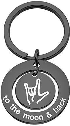 AKTAP Sign Language Jewelry I Love You to The and Back Keychain ASL Sign Language Gift Interpreter Gift ASL Jewelry