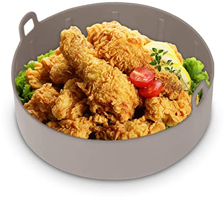 19cm Cesta Silicona Freidora Aire, Redondo Olla de Silicona para freidora de Aire, Fácil limpieza y Reutilizable Molde Silicona Freidora de Aire, Antiadherentes Accesorios Airfryer