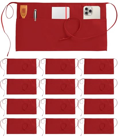 Utopia Wear - Set di 12 grembiuli da cameriera, 50 x 30 cm, per casa e cucina, colore: rosso