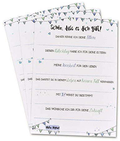 FEENSTAUB Babyshower Babyparty Taufe Schön, dass du da bist-Karten zum Ausfüllen für die Gäste, Ratschläge für das Baby, 10 Karten A5 für die Taufe oder Babyparty, Babyparty Ideen, Gästebuchkarten