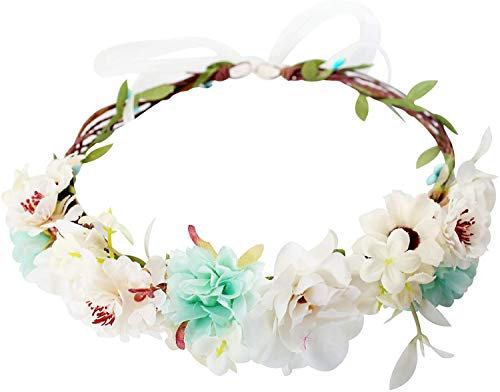 YnimioAOX Handgefertigter, verstellbarer Blumenkrone, Haarband, Haarkranz, Halo-Kopfschmuck, Foto-Requisiten, B21, Hellgrün und Weiß