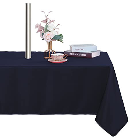 Fitable Nappe d'intérieur/extérieur avec trou pour parasol et fermeture à glissière, étanche, infroissable, lavable, pour printemps/été/fête/pique-nique/barbecue/terrasse, bleu marine, 152,4 x 259 cm