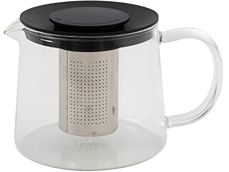 Point-Virgule Théière en Verre avec infuseur à thé en INOX, Service a The, Noir, 600ml