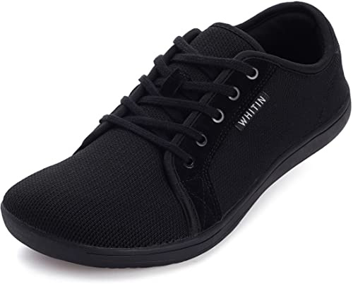 WHITIN Men's Extra Wide Width Fashion Barefoot Sneakers Zero Drop Sole W81 Size 11W Minimus Weightlifting Minimalist Tennis Shoes Walking All Black 44
