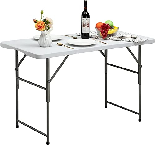 HollyHOME Klapptisch Campingtisch Klappbar 4FT/122cm Tragbarer Gartentisch Balkontisch Klapptisch Esstisch für Küche BBQ Catering Party, Weiß