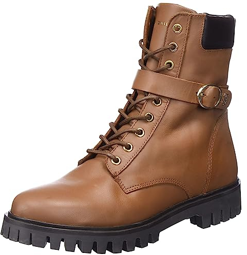 Tommy Hilfiger Stivali Bassi Donna Buckle Lace Up Stivaletti, Marrone (Natural Cognac), 37 EU