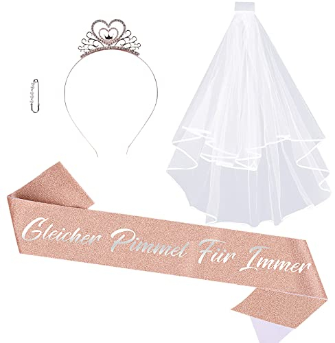 FORMIZON Junggesellinnenabschied Schärpe Party, JGA Deko Accessoires für Den Junggesellinnenabschied mit Bride to Be Schleier, Tiara, Hen Party JGA Accessoires Deko für Bachelorette Frauen(Roségold)