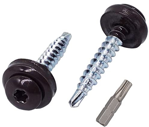 SKIR'CO Lot de 25 vis de toiture en métal, 4,8 x 35 mm, peintes avec rondelles EPDM, vis Torx en tôle (25, gris marron RAL 8019)