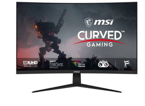 MSI G321CUV Moniteur de jeu incurvé 4K 31,5, 16:9 UHD (3840 x 2160), VA, 60 Hz, 4 ms, 1500R, FreeSync, DisplayPort 1.2a, HDMI 2.0, large gamme de couleurs, anti-scintillement, moins de lumière bleue,