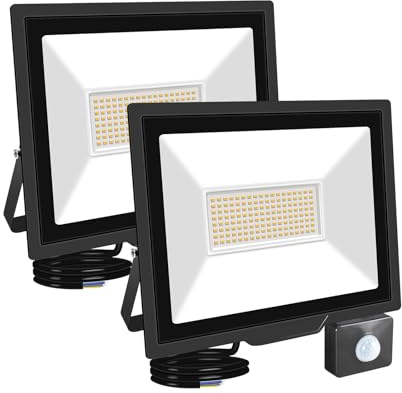 RIGIDON 2x 100W Projecteur d'extérieur Led Avec Detecteur de Mouvement, 10000 LM 3000K Blanche Chaud, IP66 étanche Éclairage de Sécurité Extérieur, Projecteur led de Patio Garage Terrasse Jardin